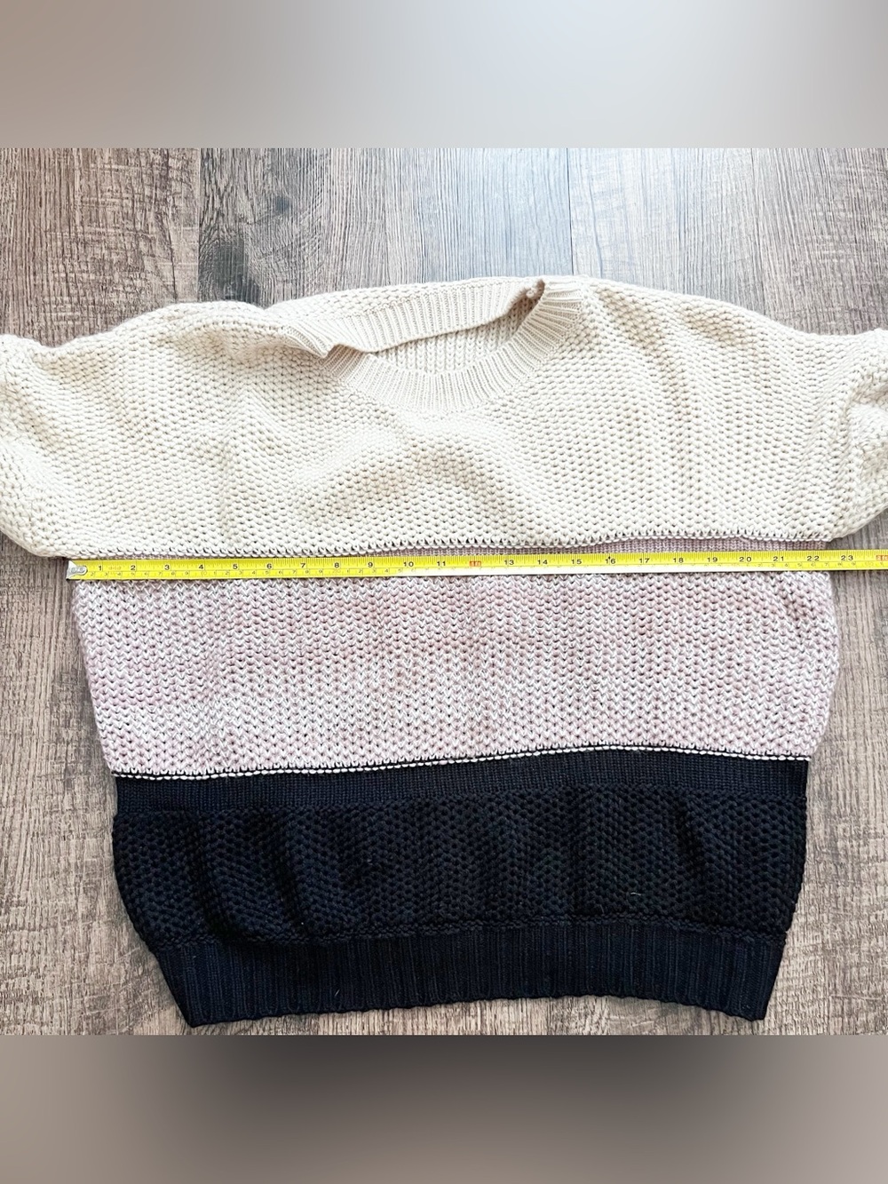 Oversized Slouchy Colorblock Crewneck Sweater - Pink, Cream & Black- Size Medium - Picture 6 of 9
